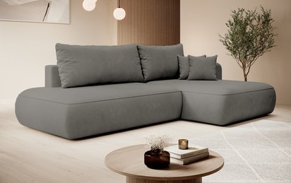 Foggi Magic Velvet 2241 L-shaped corner sofa with sleeping function with a container in hydrophobic velor fabric, right-hand side