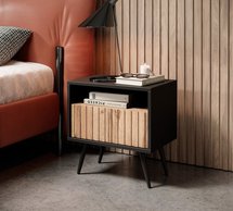 Bello bedside table with a drawer with a slatted front, black/wotan oak