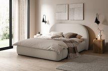 Upholstered bed 160x200 cm Ovo with storage Abriamo 03 metal frame boucle gas lift