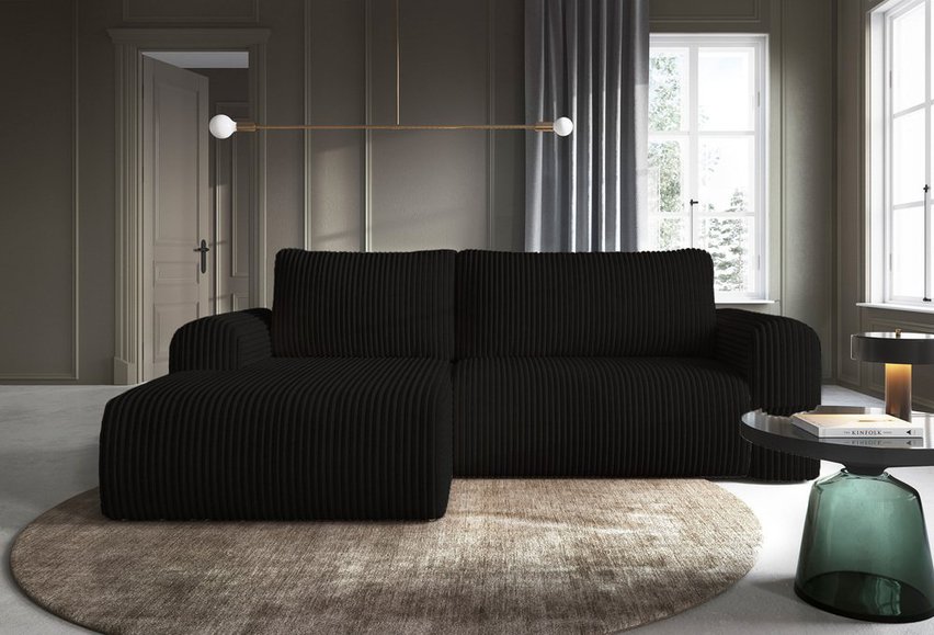 Corner sofa with sleeping function Lelu Tilia 100 L-shaped with a container, thick corduroy, left-hand side