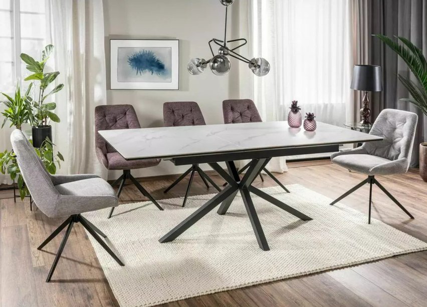 Logan extendable table 160(200)x90 cm white marble/matt black
