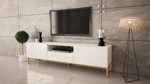 Qudula TV cabinet 190 cm white matt / white gloss with gold herringbone legs