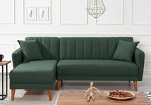 Corner sofa with sleeping function Rallion L-shaped linen dark green left-hand side