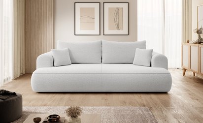 Ovo three-seater sofa bed with Abriamo 05 boucle container