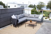 Hrogu garden set, four-seater corner sofa + grey/black table