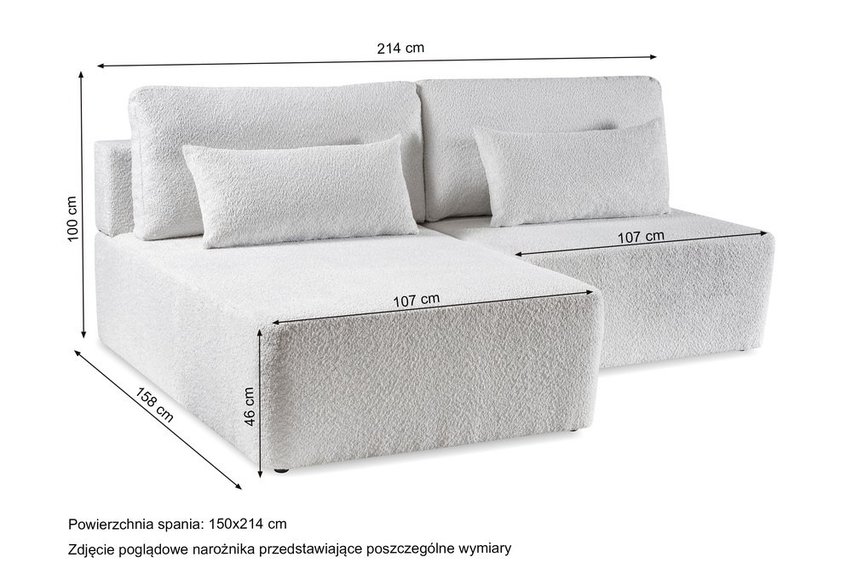 Corner sofa with sleeping function Moduliano L-shaped with container universal beige boucle