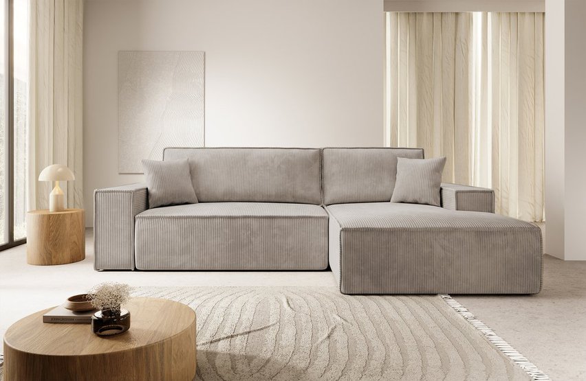 Corner sofa bed Farese New L-shaped with container (Fabric: Poso 02, Side: Right)