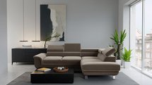 Carenero L-shaped corner sofa with sleeping function with container and adjustable headrests, beige hydrophobic velvet, right-hand side