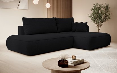 Foggi Melody 15 L-shaped corner sofa with sleeping function with right-hand chenille container