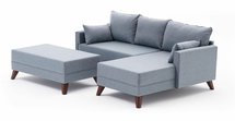 Corner sofa with sleeping function Ratous blue with pouf right side