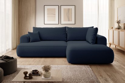 Ovo II L-shaped corner sofa with sleeping function Castel 79 with side and container, easy-to-clean velvet, right-hand