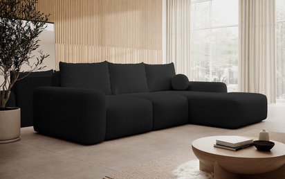 Carnos L-shaped corner sofa with sleeping function, ball, single cushions Moly 99 hydrophobic chenille right-hand side