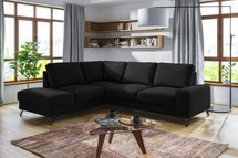 Corner sofa with sleeping function Bewello L-shaped with side and container Matt Velvet 99 easy-cleaning hydrophobic velour left-sided