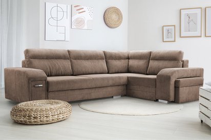 Umill L-shaped corner sofa with sleeping function with containers with a bar and a pouf Lincoln 17 right-hand side