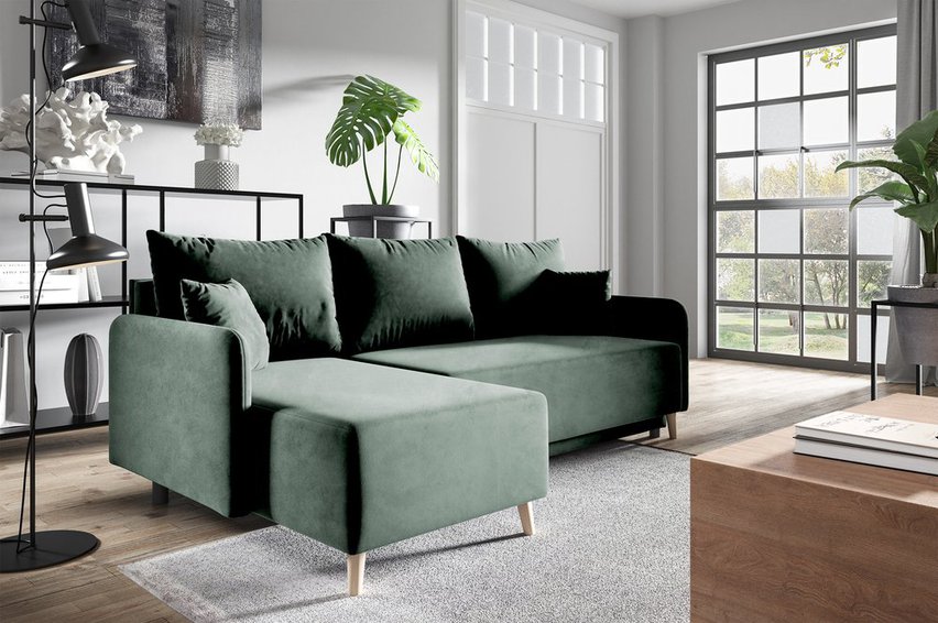 Corner sofa with sleeping function Dosso L-shaped Amon 27 with container hydrophobic velvet universal