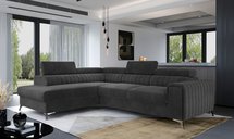 Corner sofa with sleeping function Negreiros L-shaped with container and adjustable headrests dark gray water-repellent velvet left-hand side