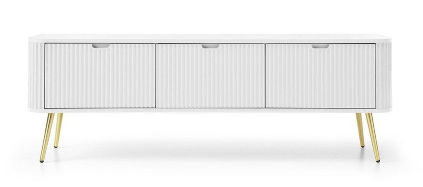 Zova TV cabinet, three-door, with slatted fronts, 168 cm, white