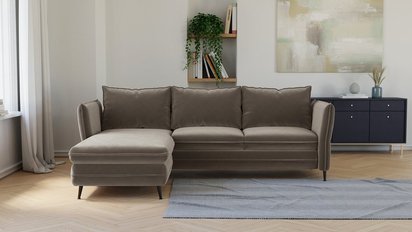 Corner sofa with sleeping function Arenosa L-shaped with storage universal beige hydrophobic velvet