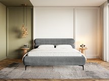 Upholstered bed 140x200 cm Roule with storage, metal frame Amon 11, hydrophobic velvet, black legs