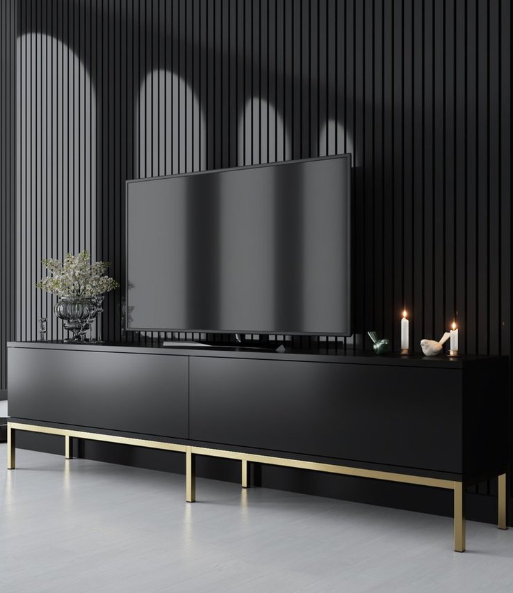 Ferrostis TV cabinet on gold metal legs, black