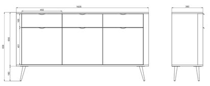 Oval three-door chest of drawers, 163.5 cm, white