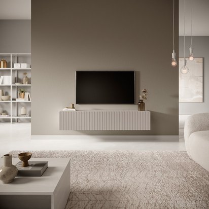 Telire TV cabinet 138.6 cm Gray beige with lamella front