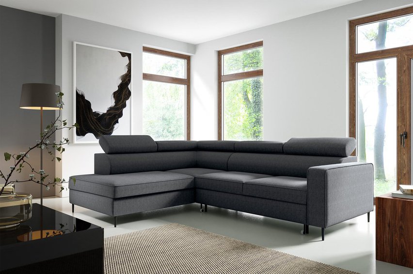 Corner sofa with sleeping function Vero L-shaped with container Neve 97 braided left-hand side