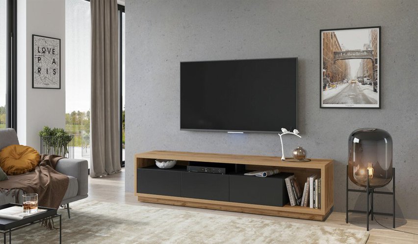 Timellin TV cabinet 200 cm wotan oak/black