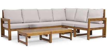 Ritalous garden furniture set with six-seater corner sofa and coffee tables, wooden brown/light gray