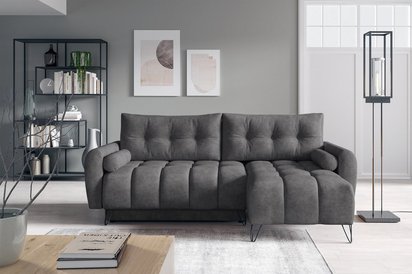 Corner sofa with sleeping function Minna Mini L-shaped gray with storage, hydrophobic velvet, universal