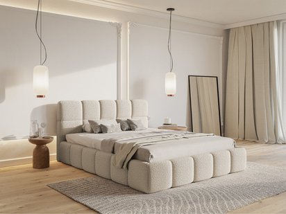 Upholstered bed 200x200 cm Cloudy with storage, light beige boucle