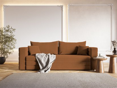 Three-seater sofa Lilla Amon 24 with a container in hydrophobic velor fabric, black legs