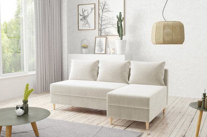 Corner sofa with sleeping function Suspla L-shaped with container universal Paros 01 velour