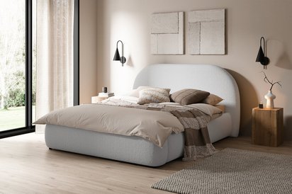 Upholstered bed 180x200 cm Ovo with Abriamo 05 storage, metal frame, boucle gas lift