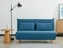 Spike II blue velvet/beech double sofa bed