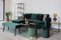 Vanizer Corner Sofa Dark Green Velvet with Black Legs