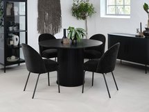 Gativel round table 120 cm with a round base, black oak slats