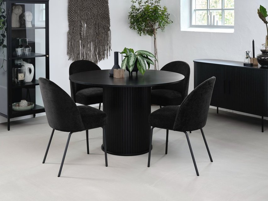 Gativel round table 120 cm with a round base, black oak slats