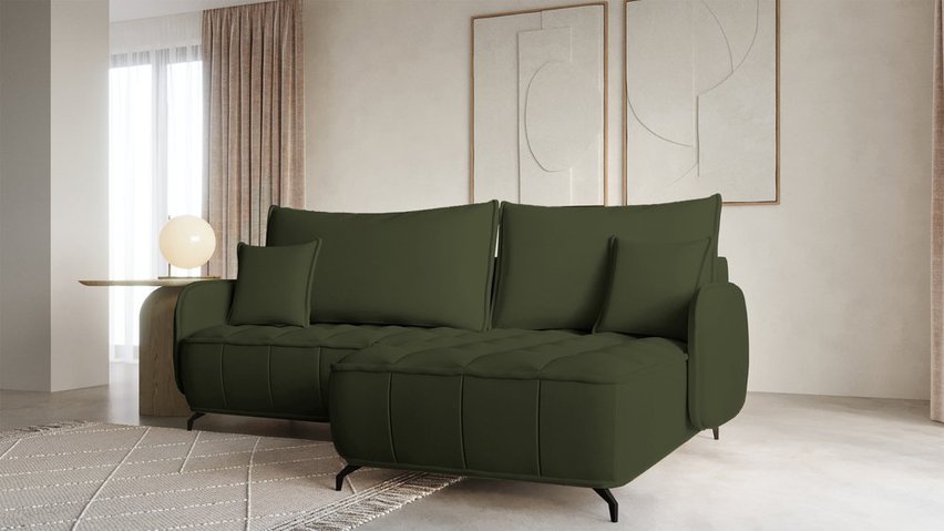 Corner sofa with sleeping function Arandes L-shaped with container Castel 39 easy-cleaning velvet right-hand side