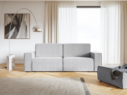 Copertino three-seater sofa bed, light gray, water-repellent velvet