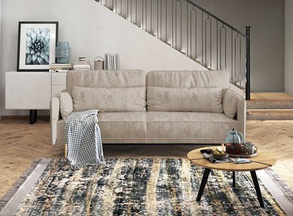 Spider three-seater sofa bed in beige, easy-clean fabric