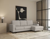 Mokpeo L-shaped corner sofa with sleeping function with two containers on black legs Sorella 05 chenille right-hand side