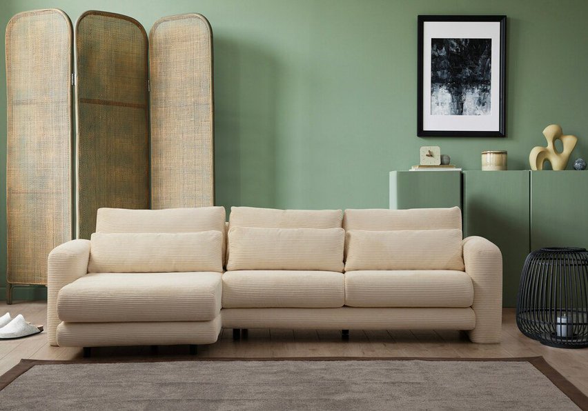 Bellines L-shaped left-hand corner sofa beige corduroy