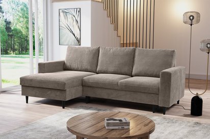 Corner sofa with sleeping function Nalika L-shaped with storage Poso 02 corduroy left-hand side