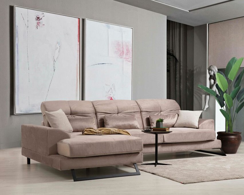 Corner sofa Terwince beige eco-leather left side