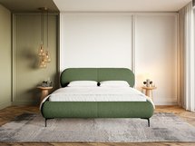 Upholstered bed 180x200 cm Ovalle with storage, metal frame, olive green, hydrophobic braid, black legs