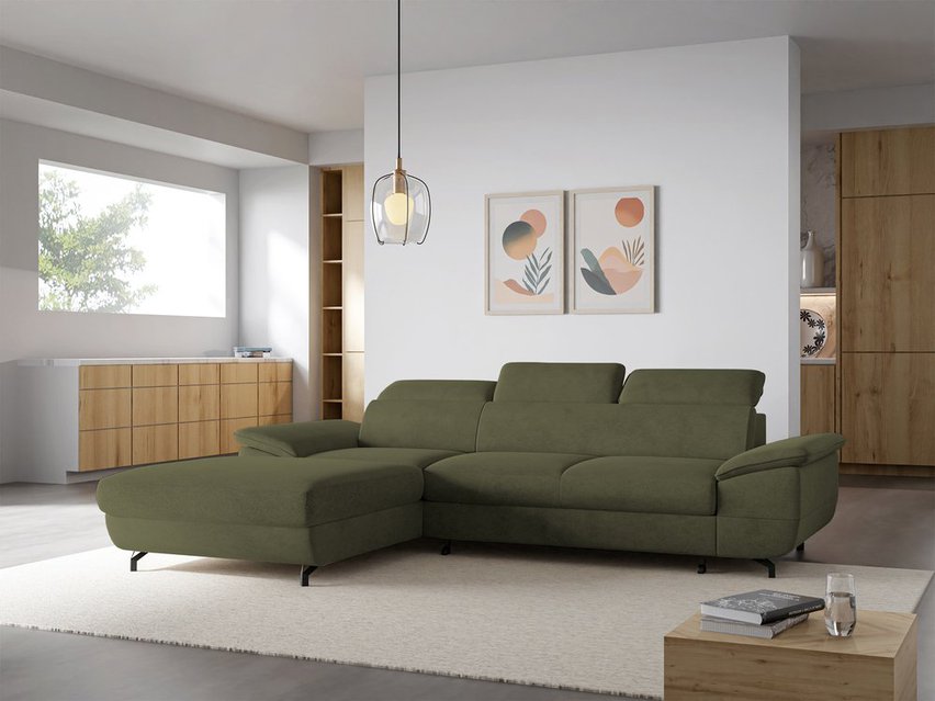 Corner sofa with sleeping function Lambo L-shaped Castel 39 with container, black legs, left-hand side