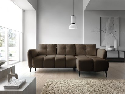 Odisso L-shaped corner sofa with sleeping function with Catch Me 03 boucle container, right-hand