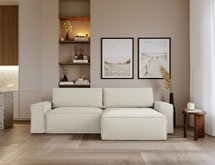 Brylio L-shaped corner sofa with sleeping function with storage, universal cream plush