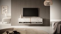 Mirrgo TV cabinet, 140 cm, white marble with gold insert